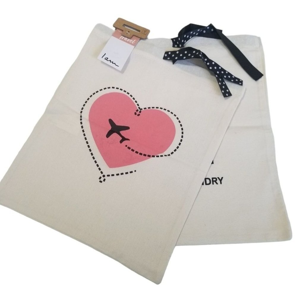 NWT I AM 2 Piece Travel Set Canvas Drawstring Bags For Chargers Shoes Laundry Si